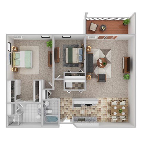 Floor plan for 2 beds, 2 baths, 1087 sqft